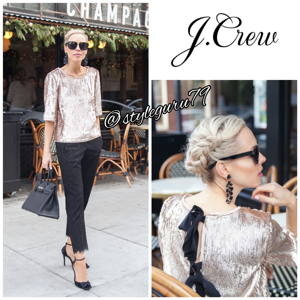 NWT, J. CREW, Sequin Bow Back Crop Top
